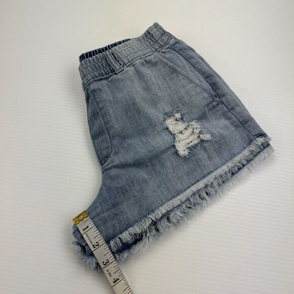 Aerie Jean Shorts Blue Distressed Lace Pull On Denim Small Elastic Waist - Picture 9 of 9
